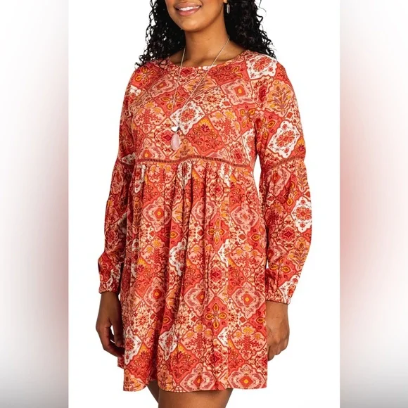 Ishka Mini Medium Paprika Tile Floral Dress - Picture 5 of 5